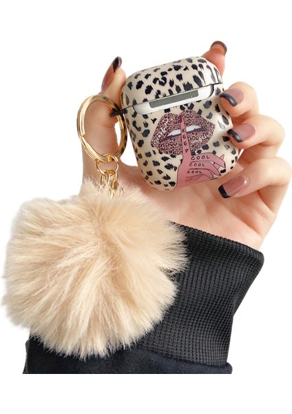 Apple Airpods için 2016 2019 Airpods Kablosuz 2019 Düşmeyı Önleyen Dudak Leopar Desenli Tpu Tüy Topu Kolye Kulaklık Kılıfı (Yurt Dışından)