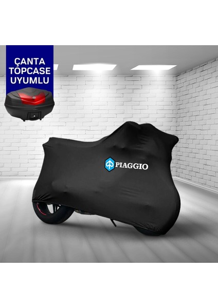 Ultra Shop Pıaggıo Runner 180 Uyumlu Motosiklet Branda Topcase Çanta Uyum Logolu Kumaş Penye Siyah Motor Branda