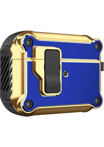 Apple Airpods Pro için tooth Darbeye Dayanıklı Tpu+Pc+Donanım Otomatik Açılır Kilitli Koruyucu Kulaklık Kılıfı (Yurt Dışından)