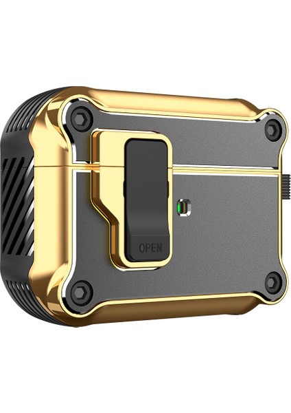 Apple Airpods Pro için tooth Darbeye Dayanıklı Tpu+Pc+Donanım Otomatik Açılır Kilitli Koruyucu Kulaklık Kılıfı (Yurt Dışından)