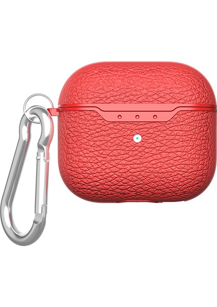 Apple Airpods 3 Red için Litchi Texture Yumuşak Tpu Anahtarlık Kulaklık Kılıfı (Yurt Dışından)
