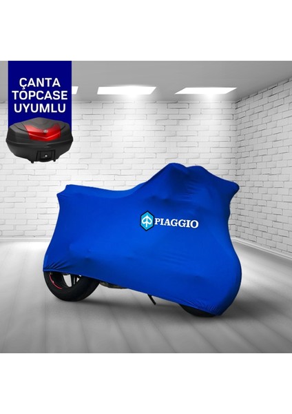 Ultra Shop Pıaggıo Beverly S 400 Uyumlu Motosiklet Branda Topcase Çanta Uyum Logolu Kumaş Penye Mavi Motor Branda