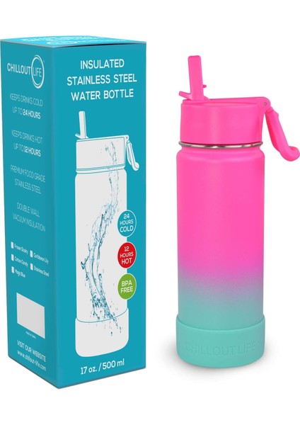 ，，17 Oz Çocuklar Yalıtımlı Su Şişesi Saman Kapaklı Sızdırmaz Sevimli Su Geçirmez Etiket Kızlar ve Erkekler Için Paslanmaz Çelik Termos Metal Su Şişesi. (Yurt Dışından) modelleri