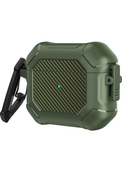 Airpods için 3 Koruyucu Tpu + Pc Karbon Fiber Doku Darbeye Dayanıklı Karabina Ordu İ Kulaklık Kılıfı (Yurt Dışından)