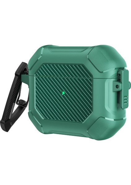 Airpods 3 için Koruyucu Tpu+Pc Karbon Fiber Doku Darbeye Dayanıklı Karabina Kulaklık Kılıfı (Yurt Dışından)
