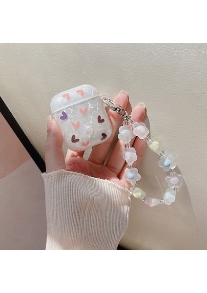 Apple Airpods için Şarj Lı 2016 2019 Kablosuz Şarj Lı Airpods 2019 Güzel Kalp Desenli Çiçek Bilek Kayışı tooth Koruyucu Tpu Kulaklık Kılıfı (Yurt Dışından)