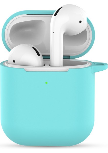Apple Airpods için Anahtarlıklı Silikon 2019 Cyan Kulaklık Kılıfı (Yurt Dışından)