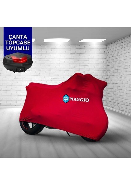 Ultra Shop Pıaggıo Mp3 530 Uyumlu Motosiklet Branda Topcase Çanta Uyum Logolu Kumaş Penye Kırmızı Motor Branda