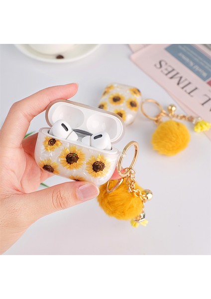 Apple Airpods Pro için Koruyucu Tpu , Saç Topu Kolye İle Kabuk Dokusu Ayçiçeği Desenli Kulaklık Kılıfı (Yurt Dışından) fiyatları