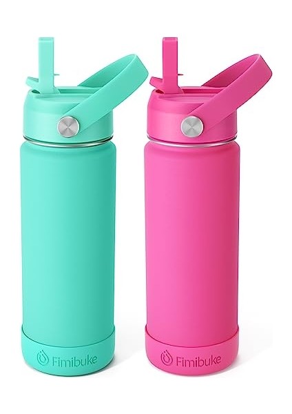 Çocuklar Yalıtımlı Su Şişesi 18 Oz Bpa Içermeyen Paslanmaz Çelik Saman ile Seyahat Çift Duvar Sızdırmaz Yürümeye Başlayan Okul Erkek Kız Için (1 Paket Yeşil Dinozor) (Yurt Dışından)