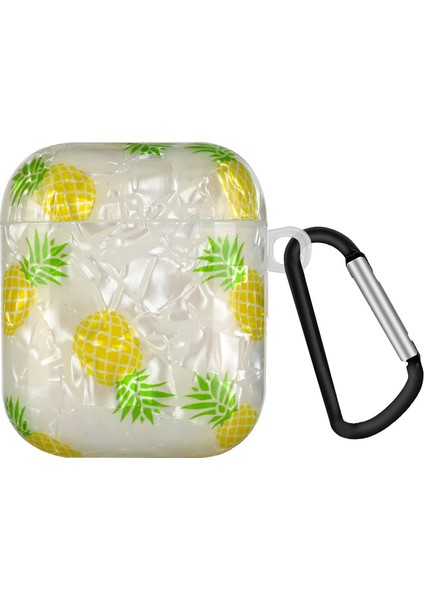 Apple Airpods için 2016 2019 Airpods İle Kablosuz 2019 Kabuk Tahıl Desen Baskılı Imd Tpu Koruyucusu Kancalı Ananaslı Kulaklık Kılıfı (Yurt Dışından)