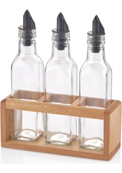 3'lü Ahşap Stantlı Yağlık ve Sirkelik Seti, 250 ml, Beyaz
