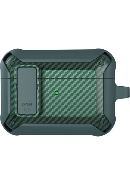 Airpods Pro 2 için Karbon Fiber Dokulu Darbeye Dayanıklı Tpu+Pc Koruyucu Tokalı Kulaklık Kılıfı (Yurt Dışından)