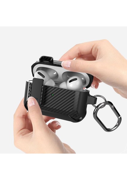 Airpods Pro 2 için Karbon Fiber Dokulu Darbeye Dayanıklı Tpu+Pc Koruyucu Tokalı Kulaklık Kılıfı (Yurt Dışından) fiyatları