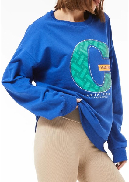 Sıfır Yaka Baskılı Kadın Sweatshirt fiyatları