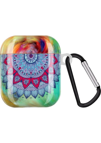 Apple Airpods için Şarj Lı 2016 2019 Kablosuz Şarj Lı Airpods 2019 Imd Desen Baskı Yumuşak Tpu Koruyucu Kanca Mandala Çiçeği İle Kulaklık Kılıfı (Yurt Dışından)