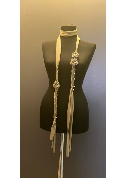 Örgülü Zincirli Çiçekli Kadın Fular Boy 180 cm modelleri