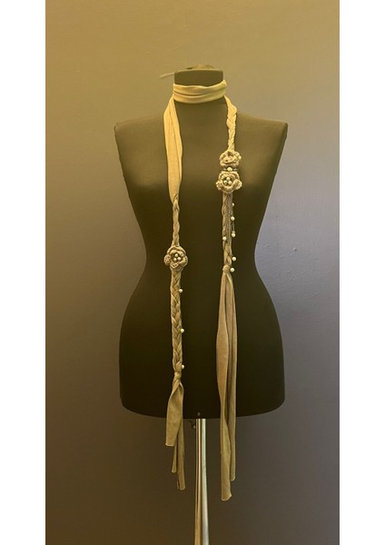 Örgülü Zincirli Çiçekli Kadın Fular Boy 180 cm indirimleri