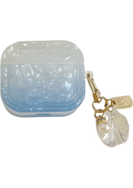 Apple Airpods 3 için Tam Koruyucu Degrade Kabuk Tahıl Kare Kabuk Şekli Kolye İle Tpu Kolye Gökyüzü Kulaklık Kılıfı (Yurt Dışından)