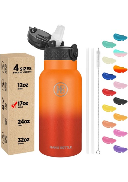 Çocuklar, Kızlar, Erkekler, Yalıtımlı Bardak 17 Oz Için Hasır Kapaklı Yalıtımlı Paslanmaz Çelik Yeniden Kullanılabilir Bardak ile Çocuk Su Şişesi (Yurt Dışından) fiyatları