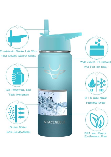 ，，çocuk Yalıtımlı Vakumlu Su Şişesi Hasır Kapaklı Paslanmaz Çelik Su Şişesi Erkekler ve Kızlar Için Sızdırmaz Hafif Çevre Dostu (550ML) (Yurt Dışından) fırsatları