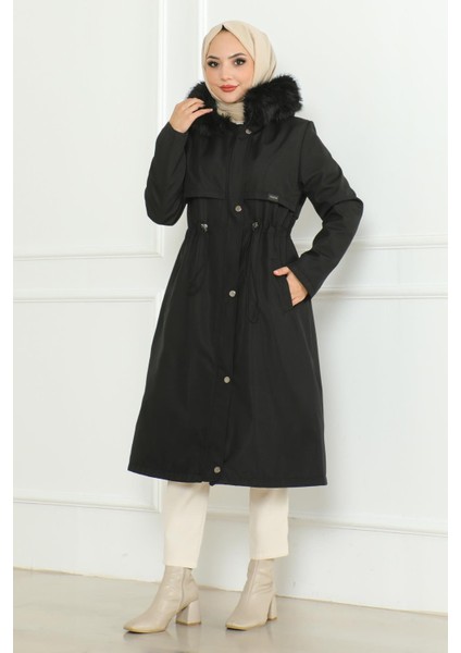 Gizli Fermuarlı Kapşonlu Mont Gri 19211