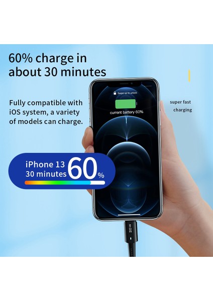 iPhone Şarj Kablosu Için 2m Örgülü 27W Hızlı Şarj Kablosu USB C-Ip Veri Iletim Hattı-Siyah (Yurt Dışından)