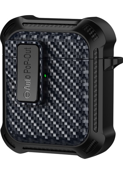 Airpods için Kablosuz 2019 Airpods 2019 2016 Basmalı Tokalı Karbon Fiber Dokulu Safir Kulaklık Kılıfı (Yurt Dışından)