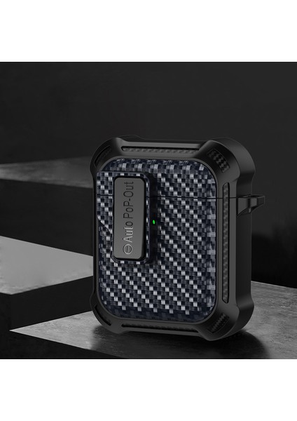 Airpods için Kablosuz 2019 Airpods 2019 2016 Basmalı Tokalı Karbon Fiber Dokulu Safir Kulaklık Kılıfı (Yurt Dışından)