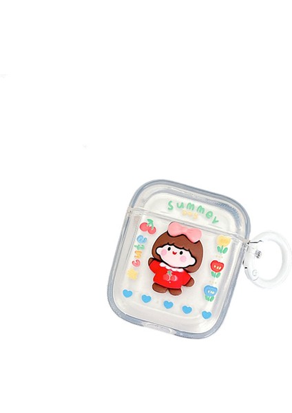 Apple Airpods için Şarj Lı 2016 2019 Kablosuz Şarj Lı Airpods 2019 Çıçek + Küçük Kız Tamı tooth Aşınmaya Dayanıklı Yumuşak Tpu Tokalı Kulaklık Kılıfı (Yurt Dışından)