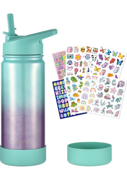 ，，çocuklar Okul Su Şişesi 16 Oz Paslanmaz Çelik Yalıtımlı Su Şişesi Çocuklar Için Kız Erkek Çocuklar Için Saman Kapaklı (Mor / Pembe) (Yurt Dışından)