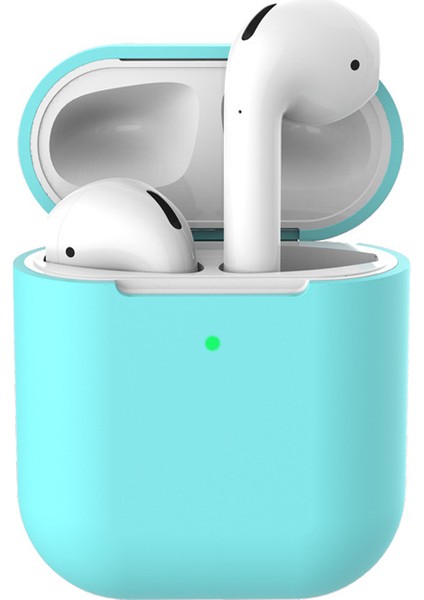 Apple Airpods için Kablosuz Şarj Lı Yumuşak Silikon 2019 Cyan Kulaklık Kılıfı (Yurt Dışından)