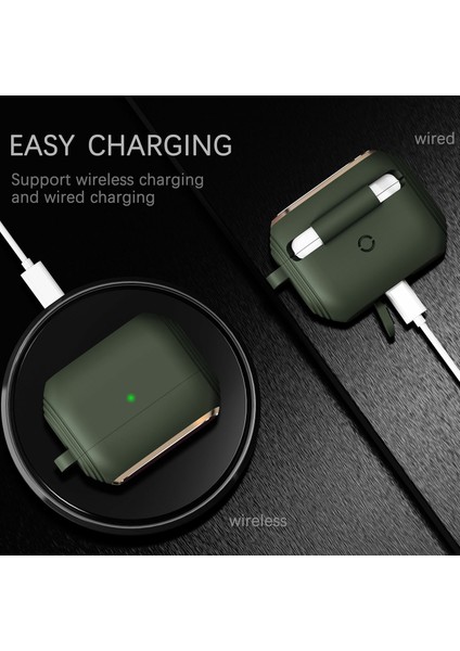 Silikon + Alüminyum Alaşımlı Koruyucu Apple Airpods Pro Midnight için Karabina İle Kulaklık Kılıfı (Yurt Dışından) fiyatları