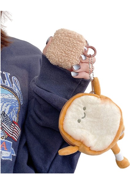 Apple Airpods için Ile 2016 2019 Airpods İle Kablosuz 2019 Fluff Tpu Anti Damla İle Karikatür Tost Cüzdanı Kulaklık Kılıfı (Yurt Dışından)