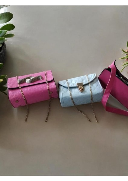 Kapitone Desenli Kilitli Zincirli ve Kol Çantası 3lü Muhteşem Set