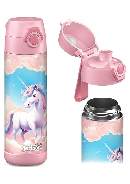 Çocuk Su Şişesi Yalıtımlı Paslanmaz Çelik Su Şişesi Bpa Içermez Sızdırmaz Okullar ve Anaokulları Için Bardak Kapaklı Çocuk Şişesi (350ML) (Yurt Dışından)