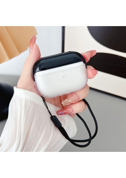 Airpods Pro 2 için Tpu+Pc Anti Kayıp Kayışlı Darbeye Dayanıklı Koruyucu +Şeffaf Kulaklık Kılıfı (Yurt Dışından)