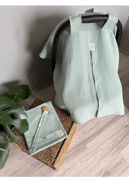Pamuk Mint Müslin Set (Örtü,puset Örtüsü,fular,3'lü Emzik Askısı)