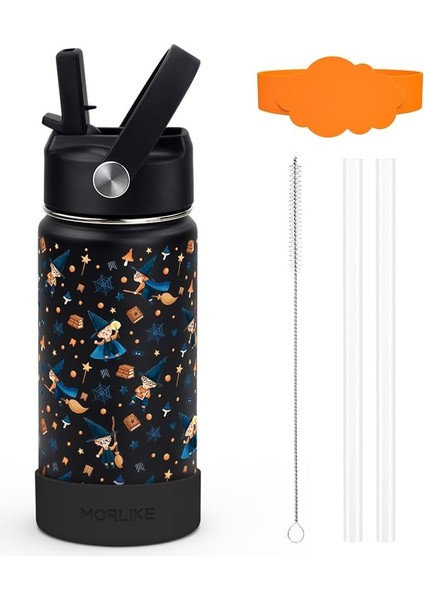 ，，çocuklar Için Saman Kapaklı Su Şişesi 14 Oz Vakum Yalıtımlı Paslanmaz Çelik Seyahat Tumbler Termos Okul Için Sızdırmaz Yürümeye Başlayan Kızlar Su Şişesi (Dinozor) (Yurt Dışından)