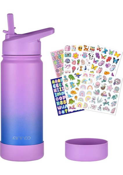 ，，çocuklar Okul Su Şişesi 16 Oz Paslanmaz Çelik Yalıtımlı Su Şişesi Çocuklar Için Kız Erkek Çocuklar Için Saman Kapaklı (Mor / Pembe) (Yurt Dışından)