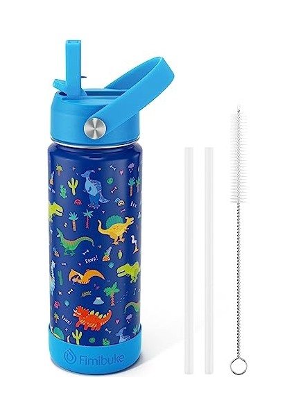 Çocuklar Yalıtımlı Su Şişesi 18 Oz Bpa Içermeyen Paslanmaz Çelik Saman ile Seyahat Çift Duvar Sızdırmaz Yürümeye Başlayan Okul Erkek Kız Için (1 Paket Yeşil Dinozor) (Yurt Dışından)