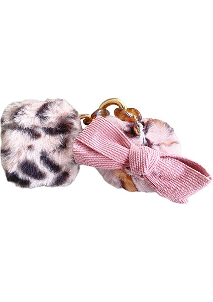 Apple Airpods için 2016 2019 Airpods Kablosuz 2019 Leopar Desenli Yumuşak Sahte Kürk Kaplamalı Fiyonk Ponponlu Tpu Koruyucu Kulaklık Kılıfı (Yurt Dışından)