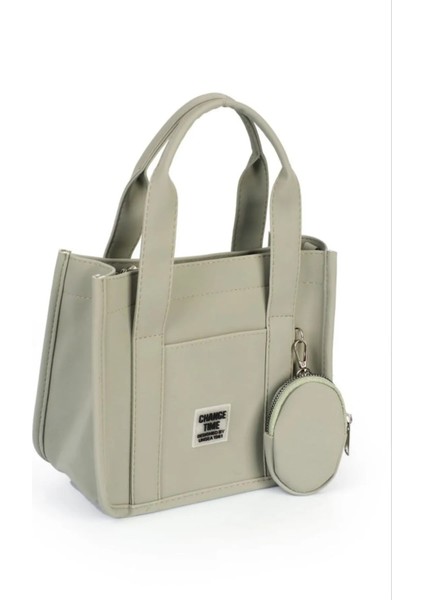 Kadın Soft Mint Yeşil Cüzdanlı Kanvas Tote Omuz ve Kol Çantası