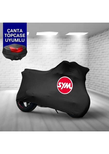 Ultra Shop Sym Jet 14 200I Uyumlu Motosiklet Branda Topcase Çanta Uyum Logolu Kumaş Penye Siyah Motor Branda