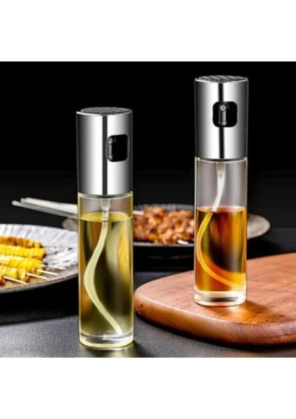 2'li Cam Yağ ve Sirke Şişesi, Kontrollü Sprey, Gümüş, 500 ml