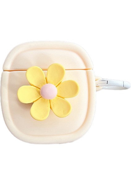 Apple Airpods için Silikon 2016 2019 Kablosuz 2019 Airpods Tokalı Çiçek Desenli Bej Kulaklık Kılıfı (Yurt Dışından)