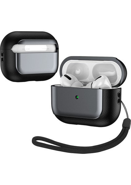 Airpods Pro 2 için Tpu Litchi Doku Düşme Önleme Kordonlu Kulaklık Kılıfı (Yurt Dışından)