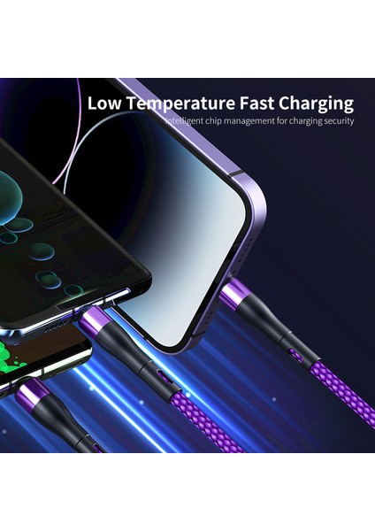 1,3 M Usb/type-C-Ip/type-C/mikro USB 5A LED Göstergeli Hızlı Şarj Veri Kablosu, Naylon Örgülü-Yeşil (Yurt Dışından)