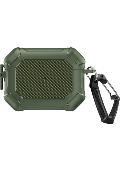 Airpods Pro 2 için Tpu + Pc Kutusu Karbon Fiber Doku Takviyeli Koruyucu Karabina Ordu İ Kulaklık Kılıfı (Yurt Dışından)