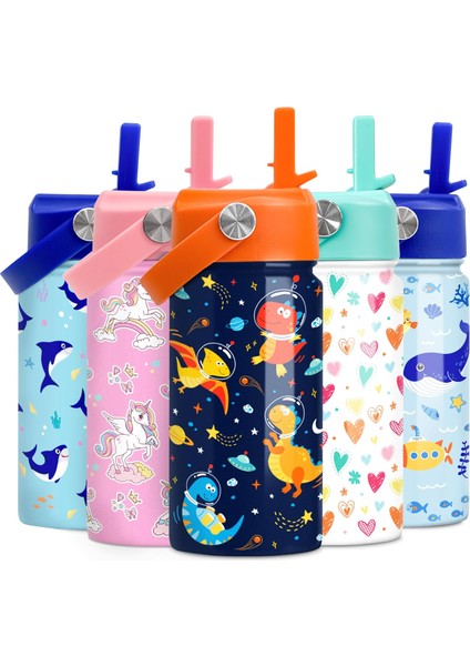 Çocuk Su Şişesi Bale Su Şişesi 12 Oz Saman ile Yalıtımlı Paslanmaz Çelik Seyahat Okul Cam Çift Duvarlı Vakum Bardak Kızlar ve Çocuklar Için (Yurt Dışından)